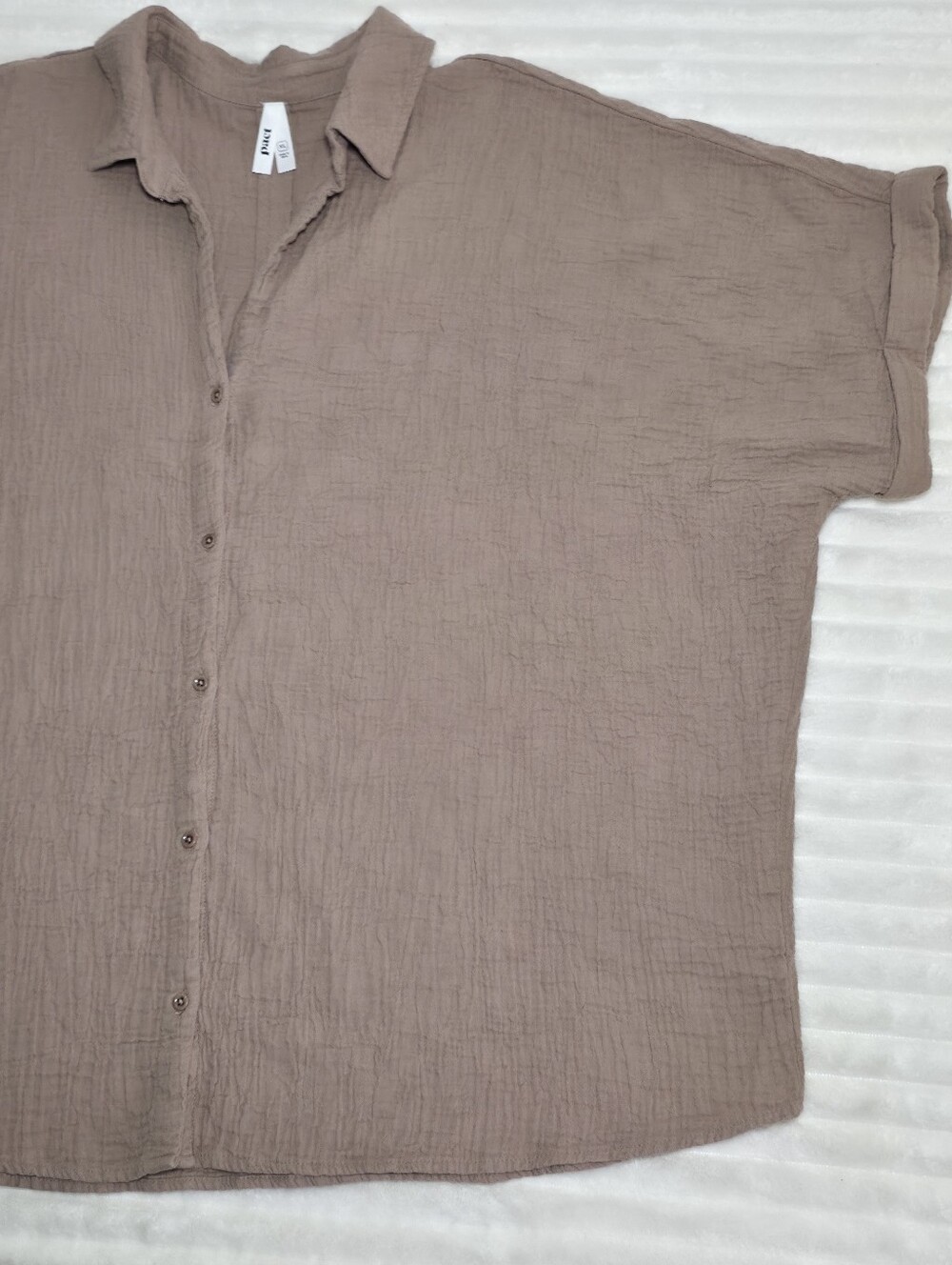 Pact Organic Coastal Double Gauze Oversized Shirt, XL, Driftwood Brown, Cotton - Picture 8 of 11
